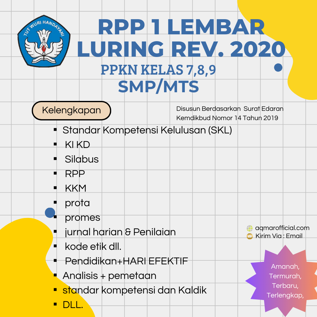 

RPP 1 LEMBAR PKN KELAS 7,8,9 SMP/MTS KURIKULUM 2013