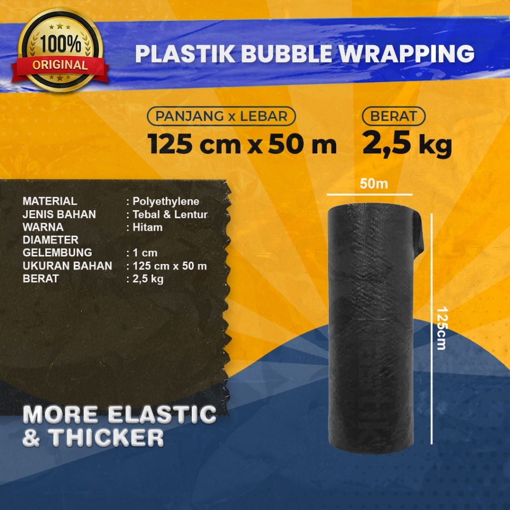 

Plastik Bubble Wrap / Bubble Wrap Roll 1.25m x 50m / 2,5KG Super Tebal ( 1 ROLL ) / HITAM