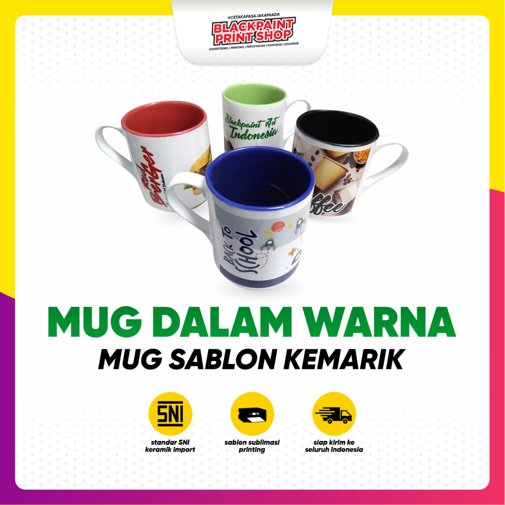 Mug Sablon / Mug Custom / Mug Souvenir / Gelas Sablon / Cangkir sablon /  Mug Dalam Warna ( Free Des