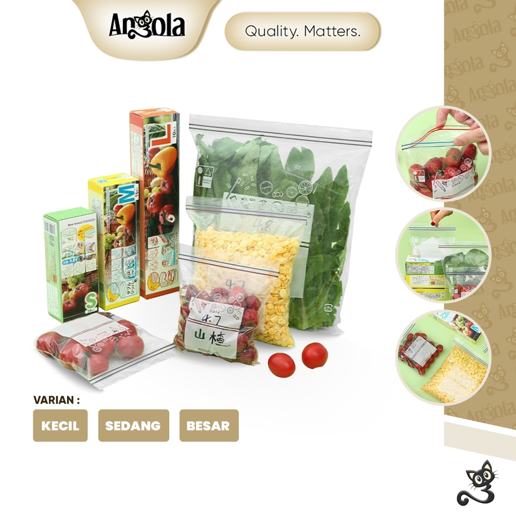 ANGOLA Plastik Ziplock Reusable E47-E49 Fresh Bag Kantong Kulkas Penyimpan Makanan Sayuran Buah