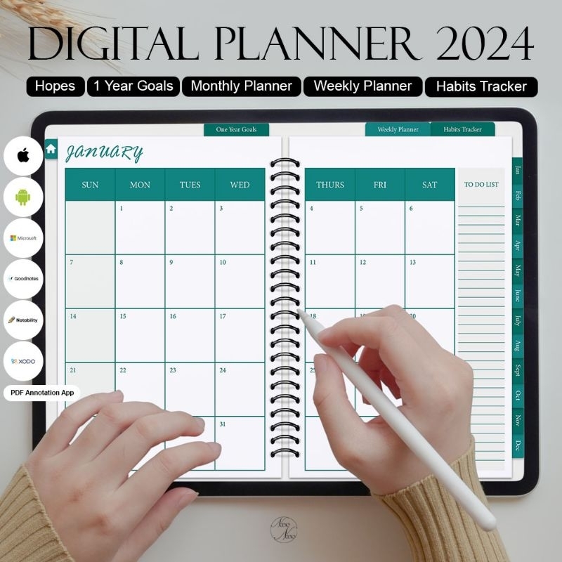 

Digital Planner 2024 - Monthly and Weekly Planner, Habits Tracker - Hyperlink