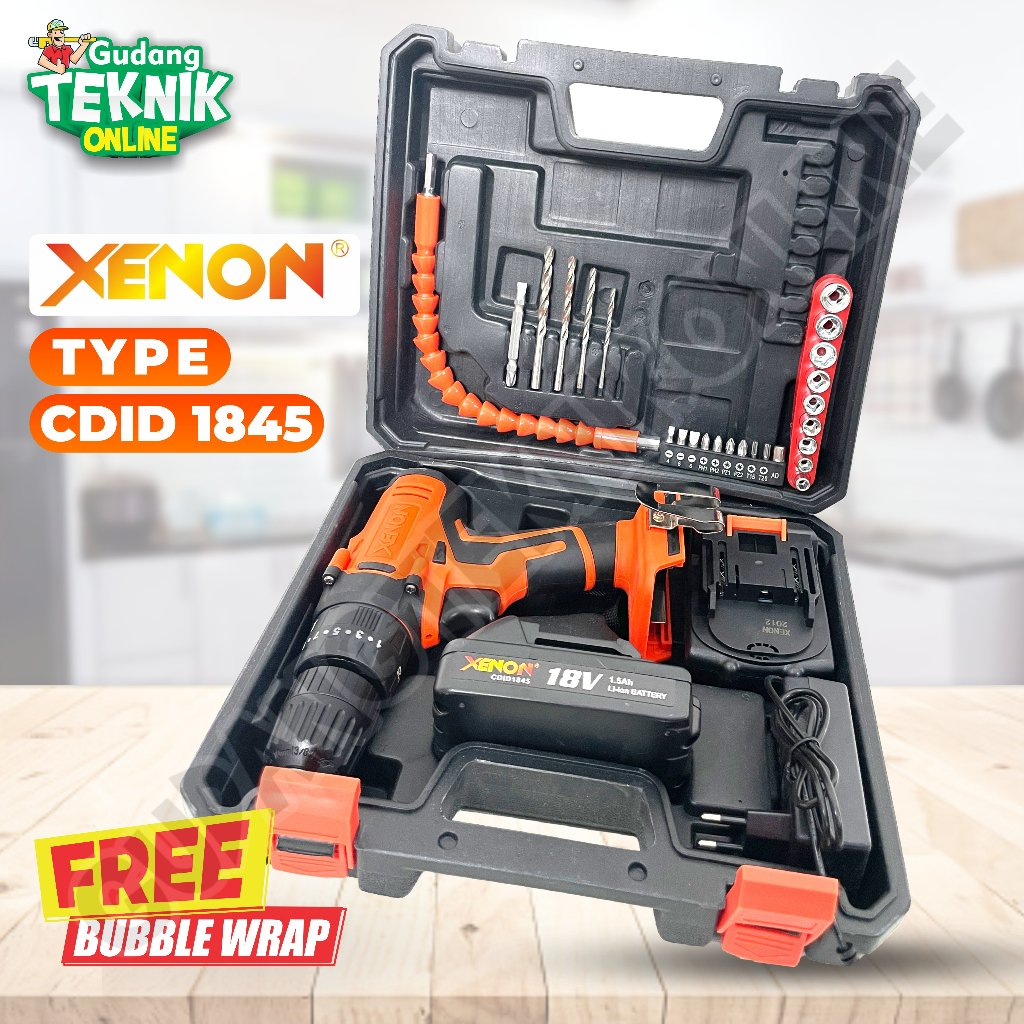 Mesin Bor Tangan Cas BATERAI 18V CDID1845 XENON / CORDLESS Drill Charger 18V CDID 1845 XENON