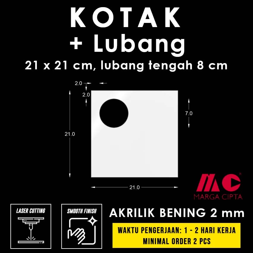 

Kotak 21 x 21 cm + lubang 2 cm - Akrilik Bening 2 mm