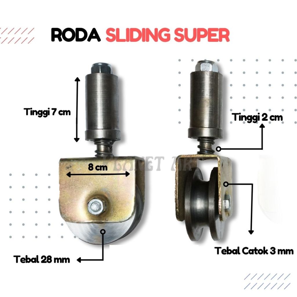 RODA PAGAR SLIDING BESI SUPER 8 CM / RODA PAGAR LIPAT GESER