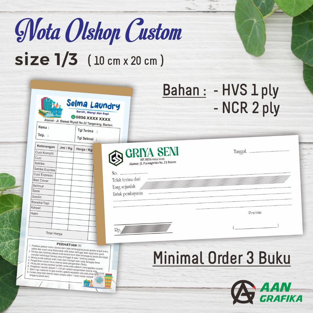 

NOTA CUSTOM olshop / warung / laundry / kwitansi (ukuran 1/3) 1 & 2 ply