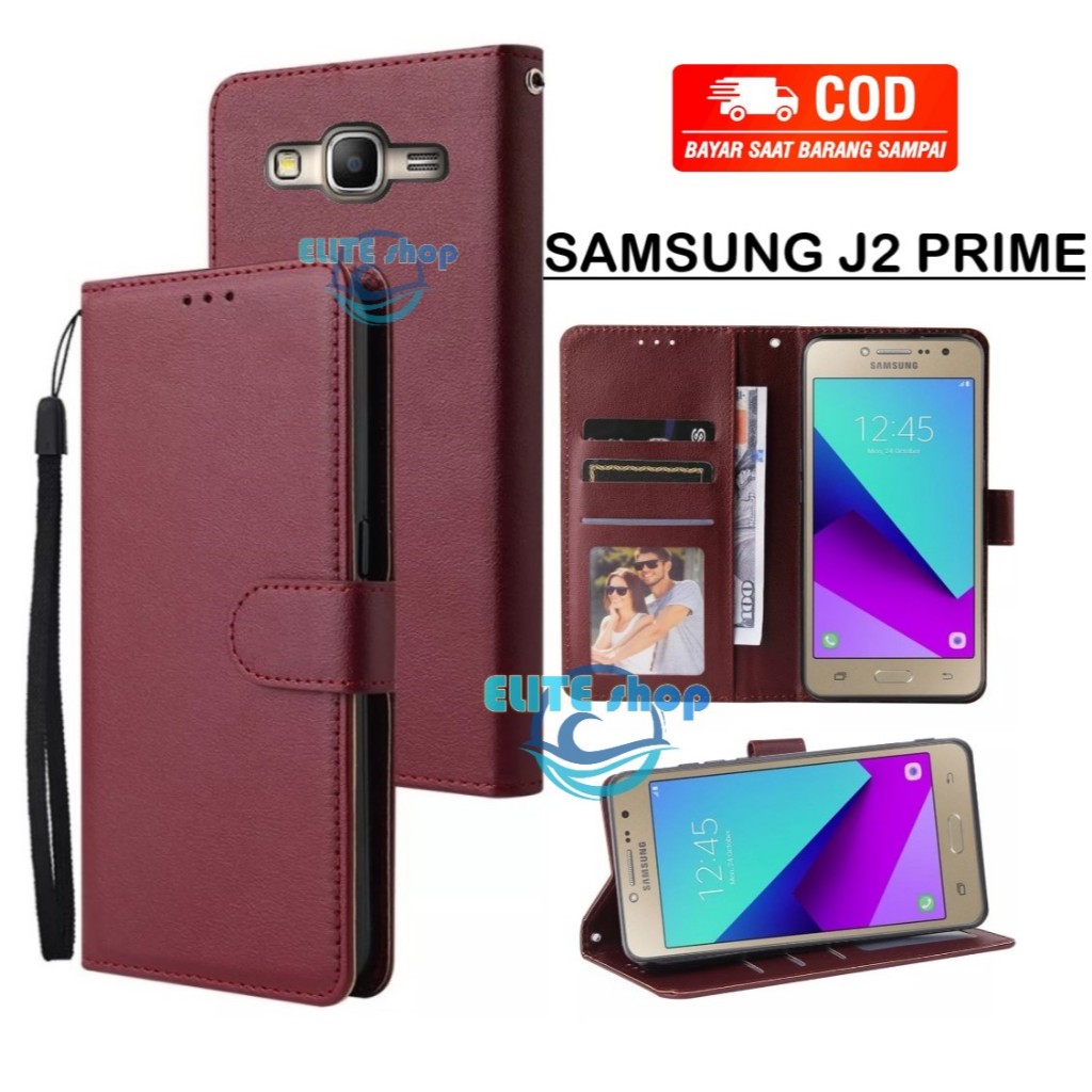 CASE SAMSUNG J2 PRIME CASING DOMPET model flip buka tutup case kulit ada tempat foto dan kartu juga 