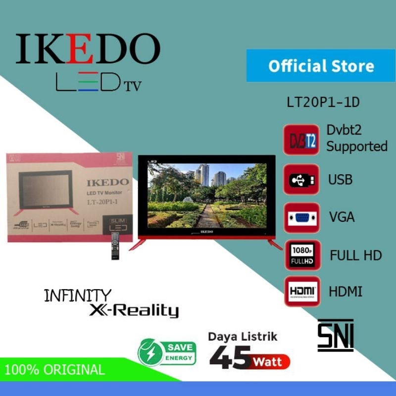 TELEVISI TV LED DIGITAL DVB T2 EWS IKEDO LT 20P1 LT20P1 D LT20P1D  DVB-T2 INCH " FLAT TIPIS BISA REA