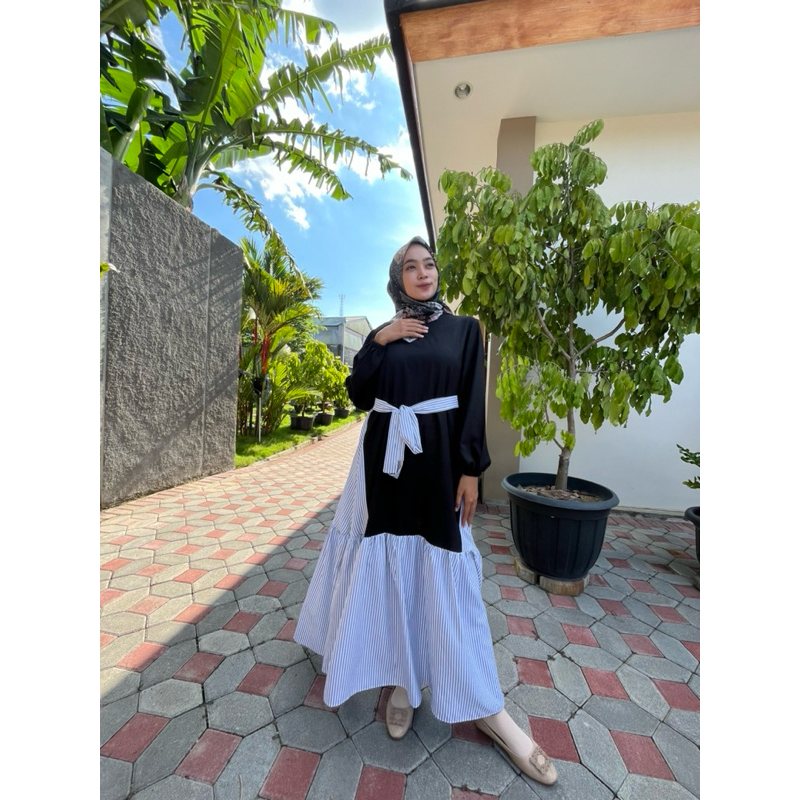 Gamis katun garis !!! stripe dress kombinasi