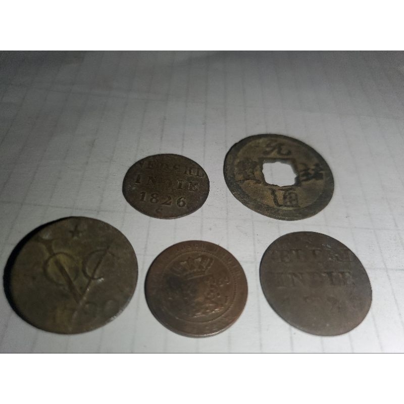 5 biji Koin voc 1 duit  koin gobog nederl indie temuan sungai