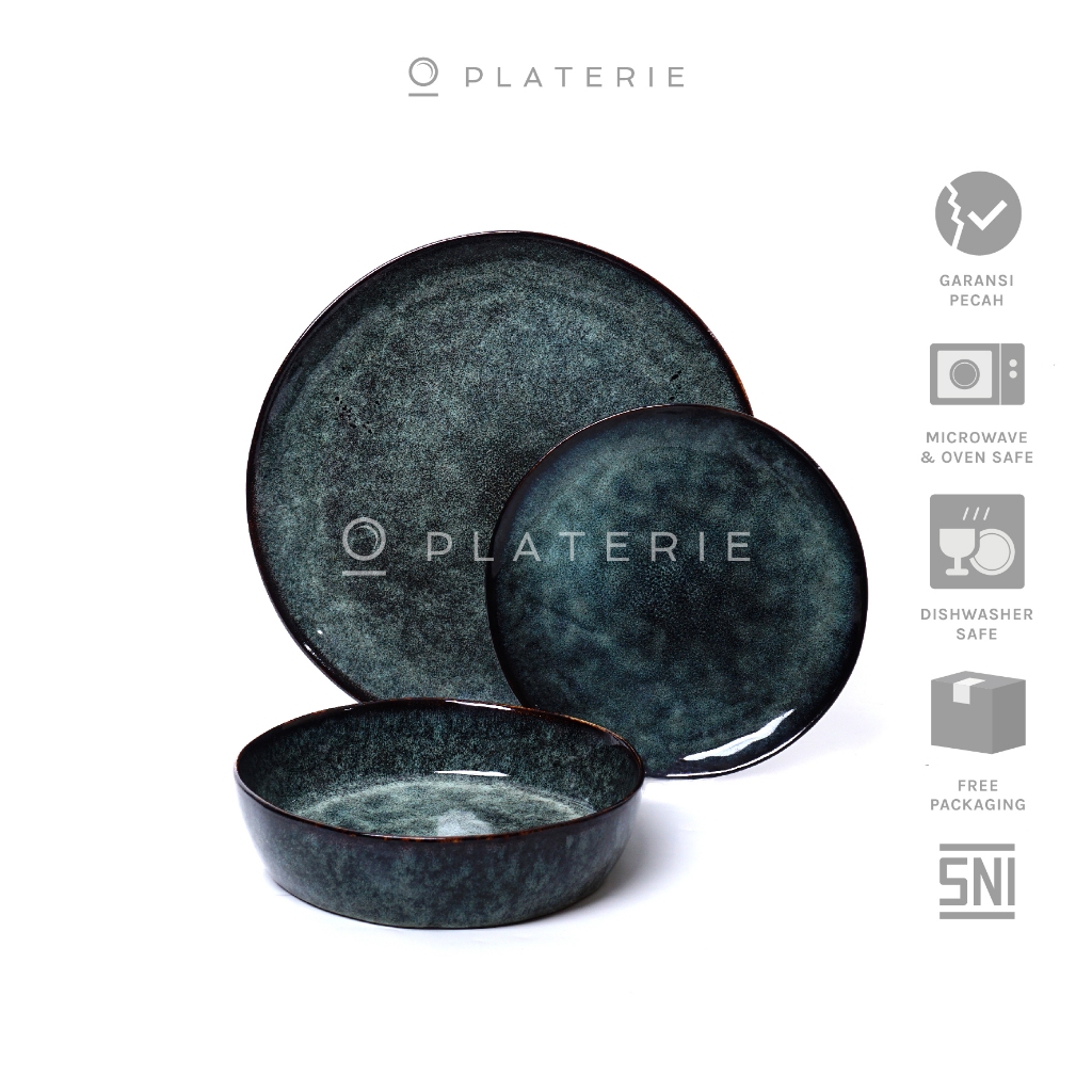 PLATERIE Piring Set Keramik Estetik  - Piring Makan, Piring Saji & Bowl Warna Green Smoke / Hijau