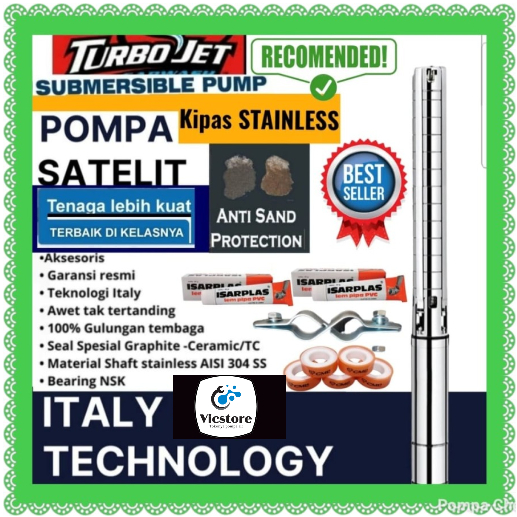 Pompa satelit Turbo Jet 4SPM 5-8 1 Hp submersible pump Body 4inch dan 8bh Kipas STENLIS