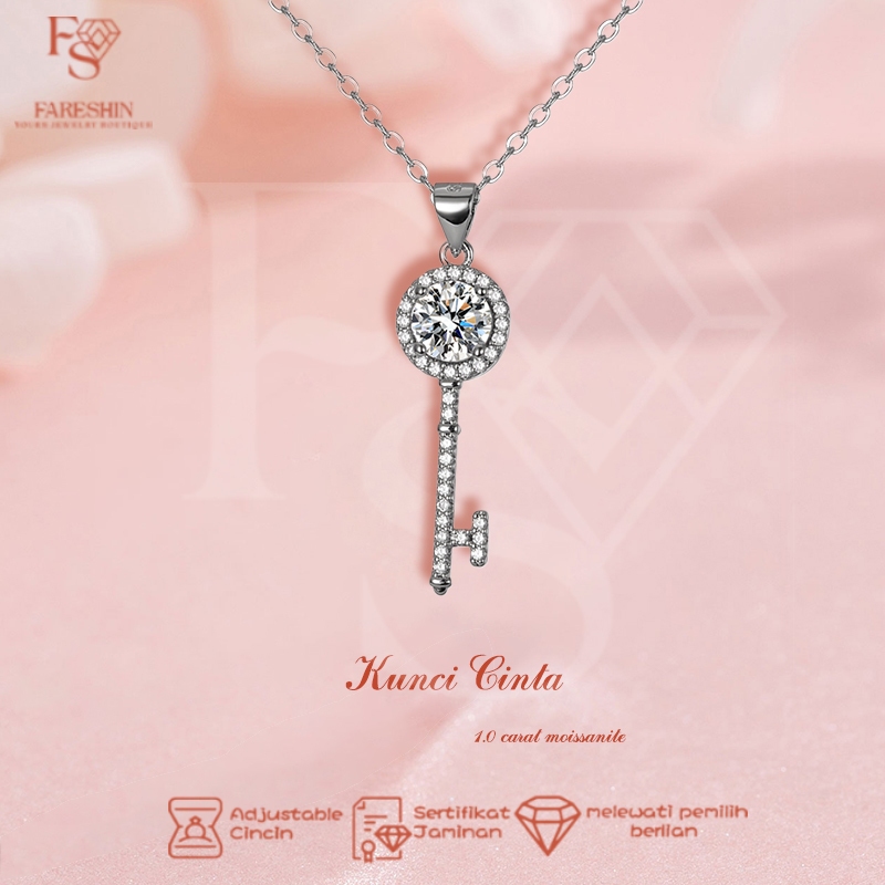 kalung emas wanita Kunci Cinta Moissanite Kalung 1.0 Carat Fareshin Jewellery