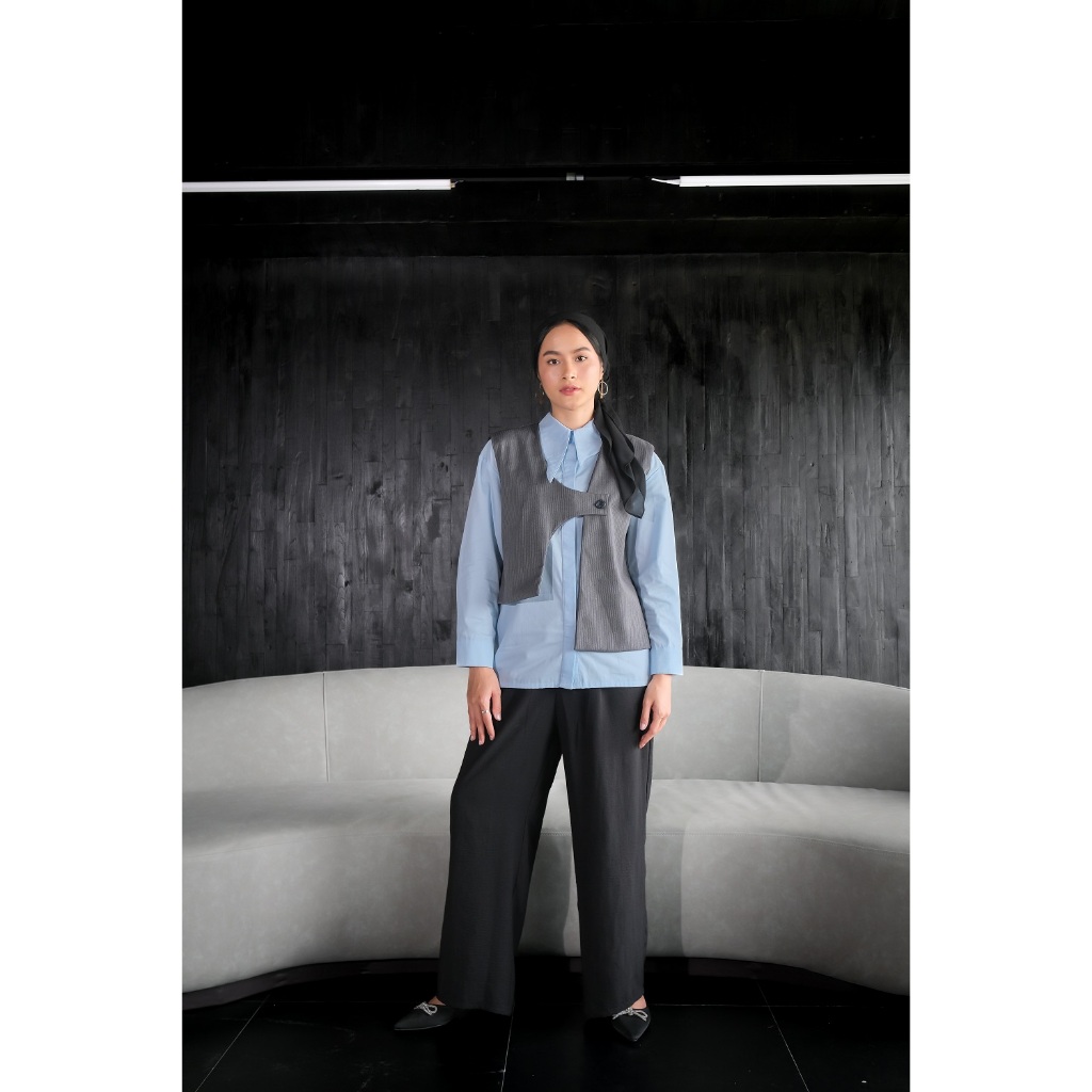 TUNIQUE | ENIGMA SERIES - Zara Shirt Set | Atasan Wanita Blouse Blue Dengan Vest