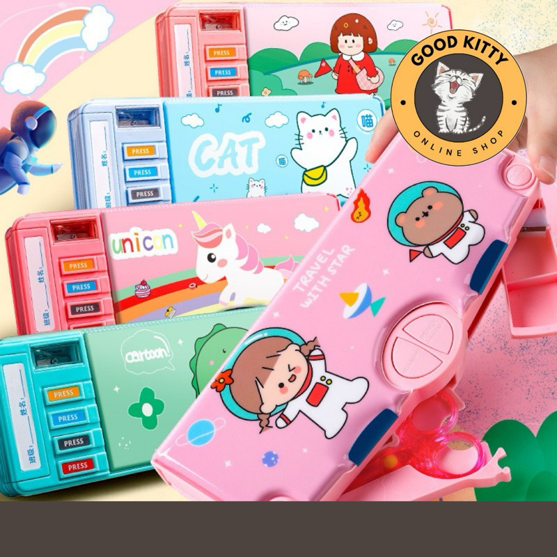 

2 Lapisan Tempat Pensil multifungsi/Kapasitas besar, taman kanak-kanak/Motif Unicorn / Dinosaurus / Astronot Untuk Anak Tk