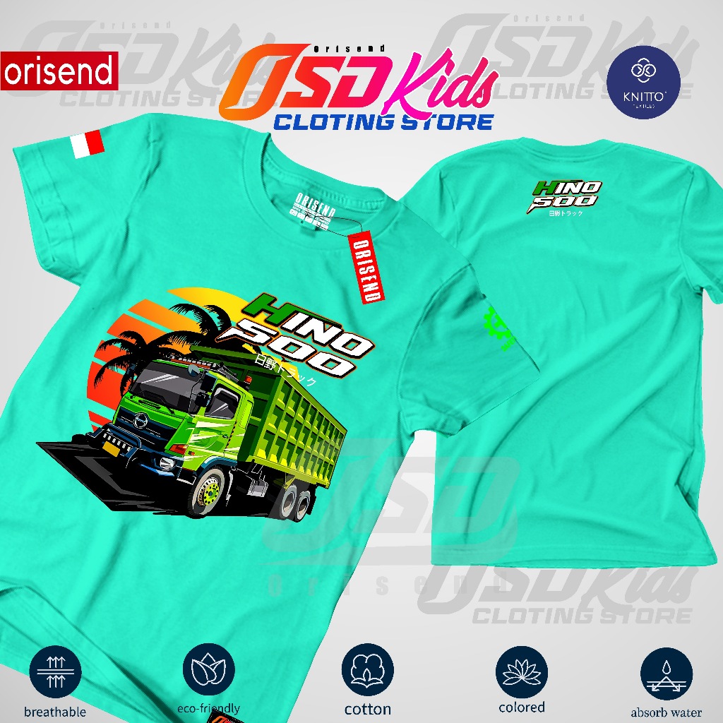 Orisend Kaos Anak Motif Truk Hino 500 Dump Bahan Katun Tebal Adem