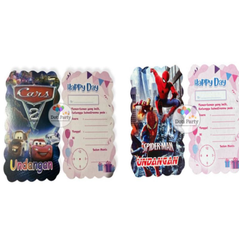 Kartu Undangan Ulang Tahun Cars & Spiderman / Kartu Undangan Karakter Cars & Spiderman