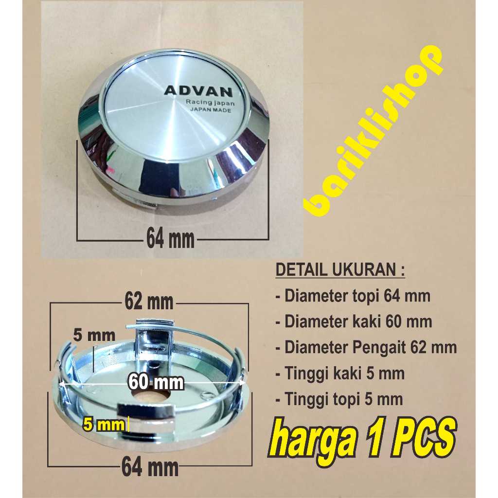 1 BUAH DOP CENTER VELG ADVAN WARNA CROM 64 MM