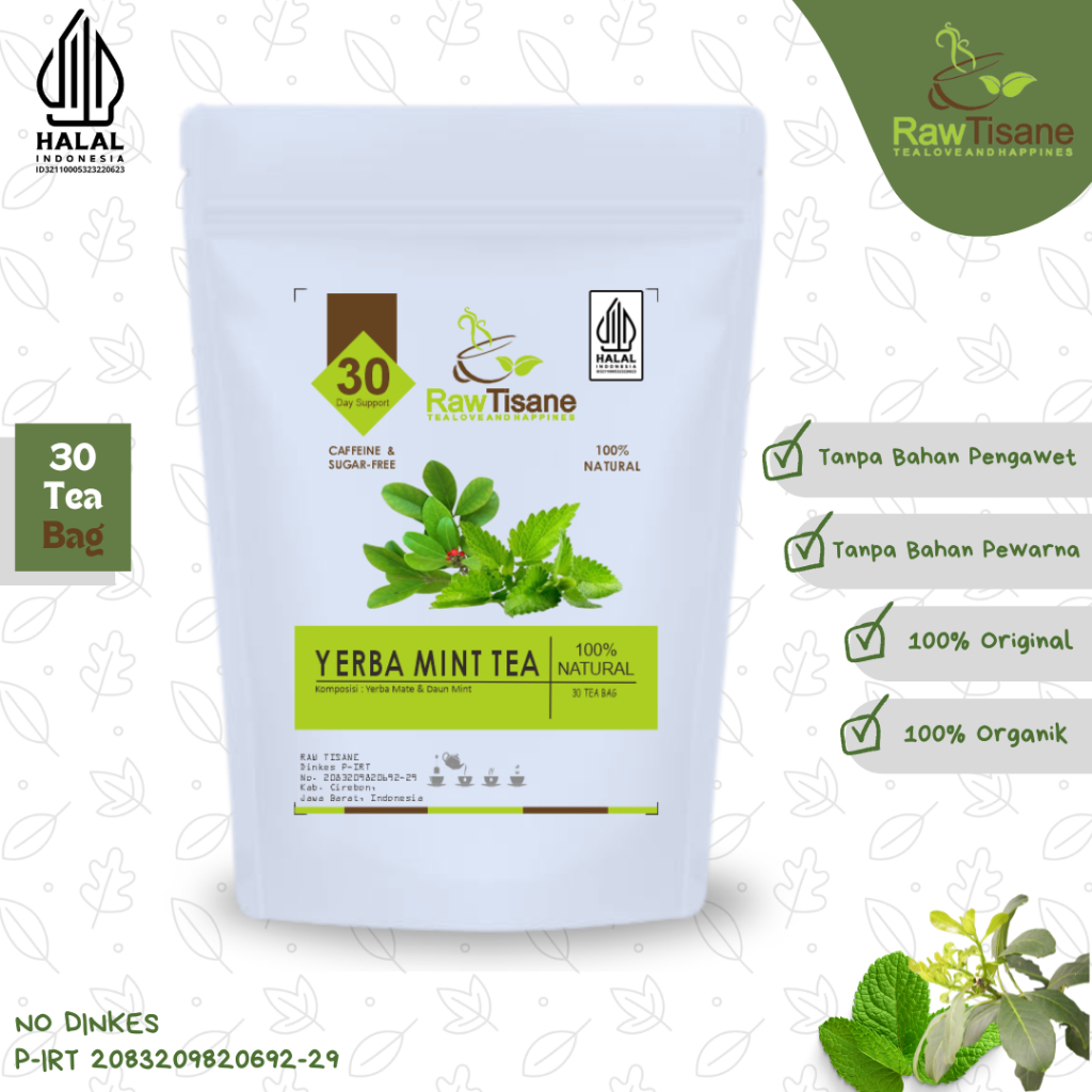 

RAW TISANE Yerba Mint Tea : Teh Daun Yerba Mate & Daun Mint Isi 30 Tea Bag
