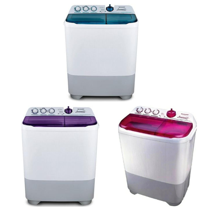 MESIN CUCI 2 TABUNG SHARP ES-T85CR BK / ES T85CR PK / ES T85CR VK KAPASITAS SNI 8KG MAKS.10KG GARANS