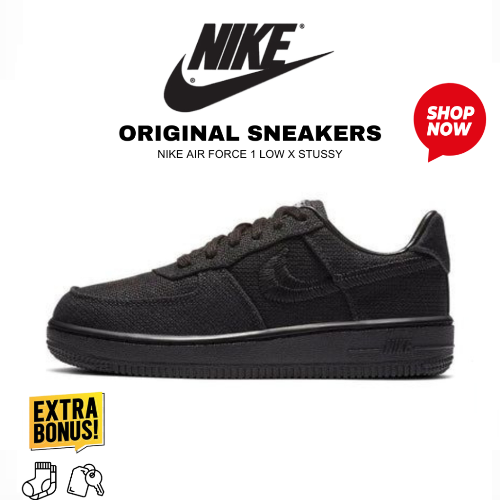 Sepatu Sneakers NIKE AIR FORCE 1 LOW X STUSSY BLACK ORIGINAL BNIB