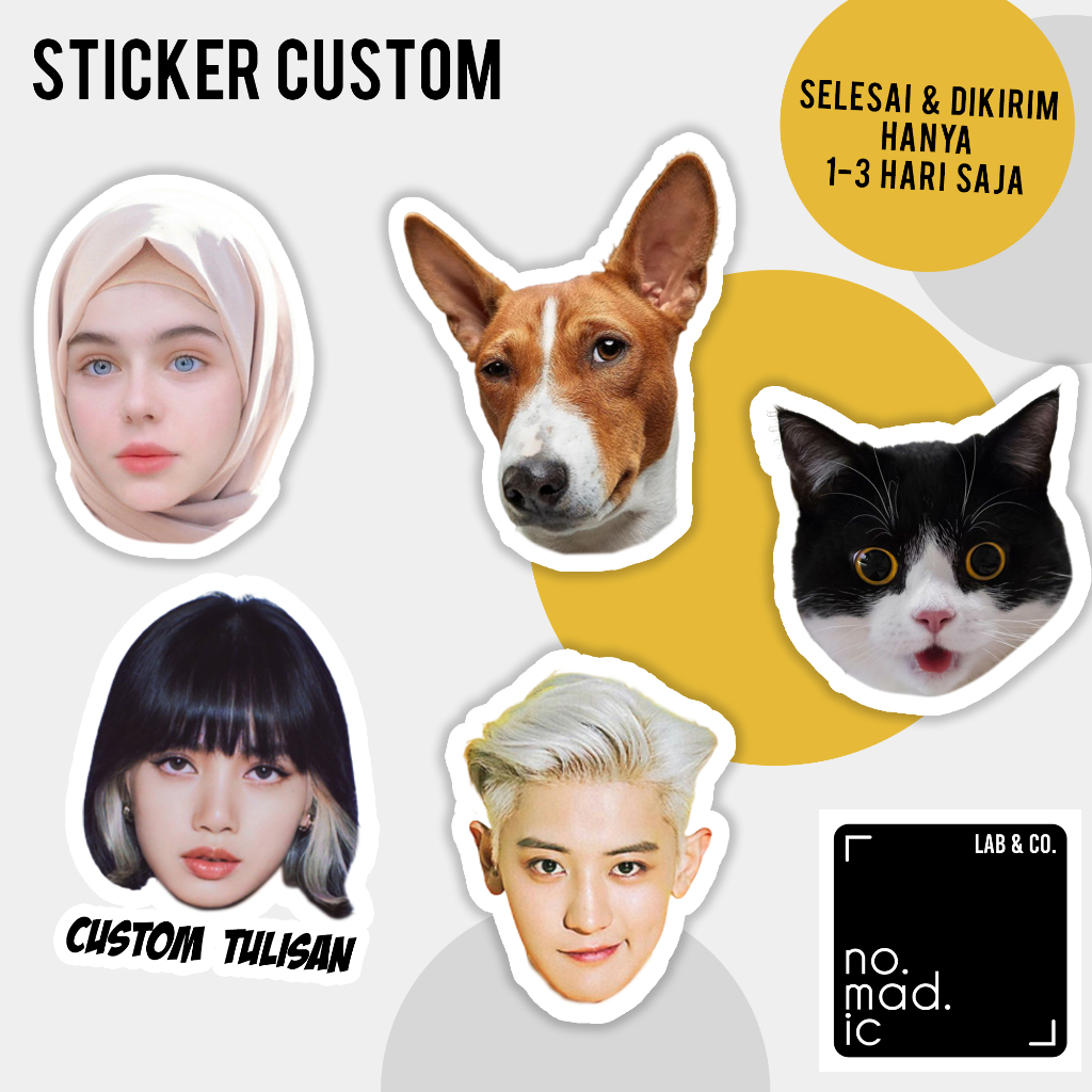 

Sticker foto muka setengah badan dan full badan custom tumblr koper buku helm tumbler kaca motor hp family stiker couple selfie anak hewan peliharaan tanpa minimal (Baca deskripsi)