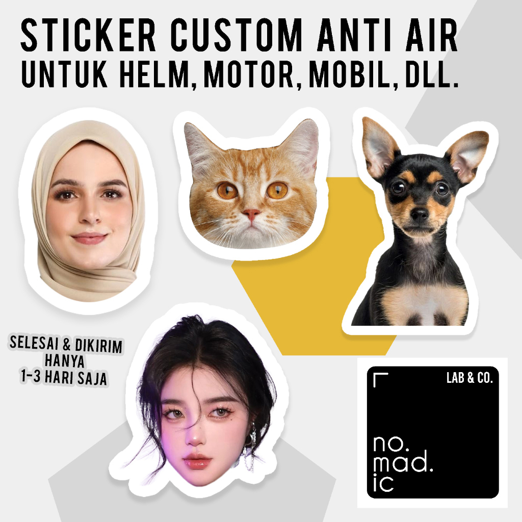 

Sticker Anti Air foto muka setengah badan dan full badan custom tumblr koper buku helm tumbler kaca motor hp family stiker couple selfie anak hewan peliharaan tanpa minimal (Baca deskripsi)