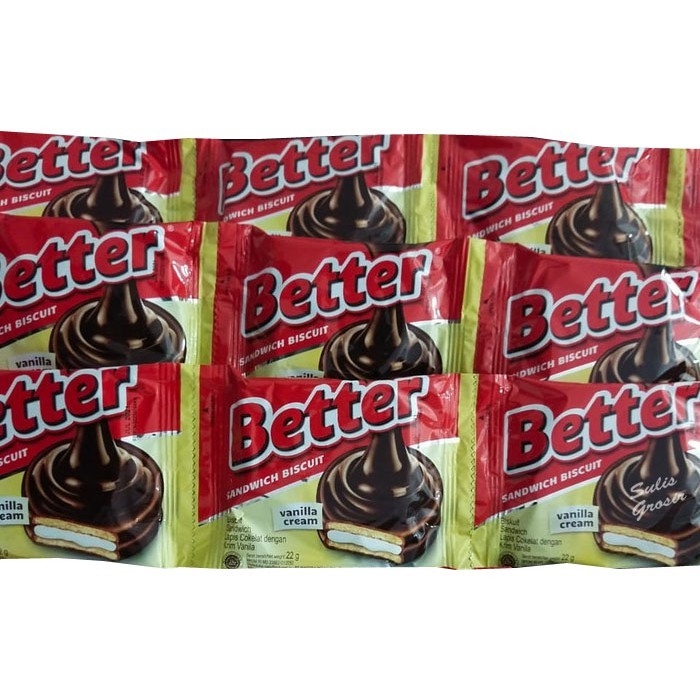 

1RENCENG 10PCS Better Sandwich Biscuit/cemilan anak/better vanilla Cream netto 22gr