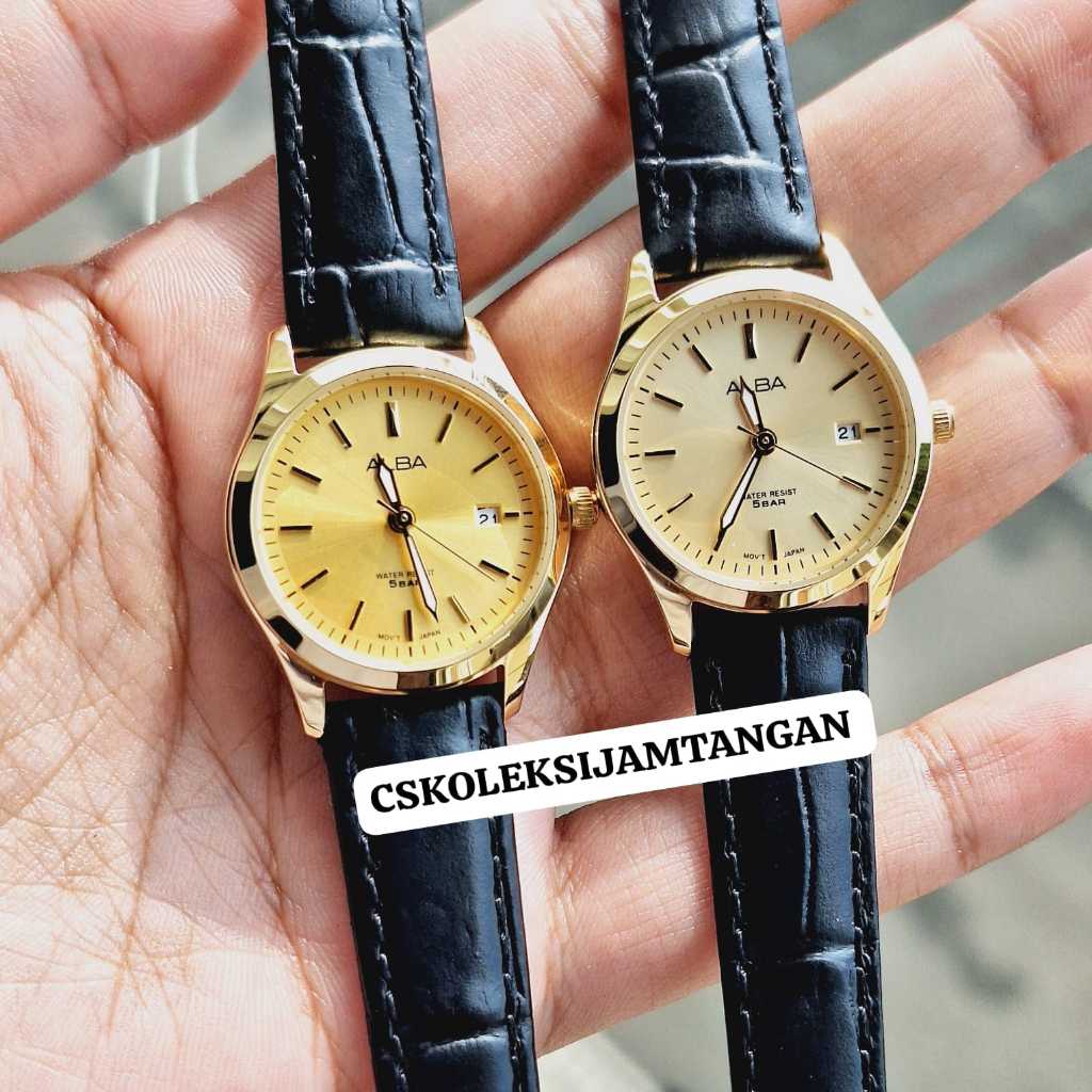 JAM TANGAN WANITA ALBA AH7CG2X1 & AH7CG0X1 GOLD BLACK LEATHER ORIGINAL