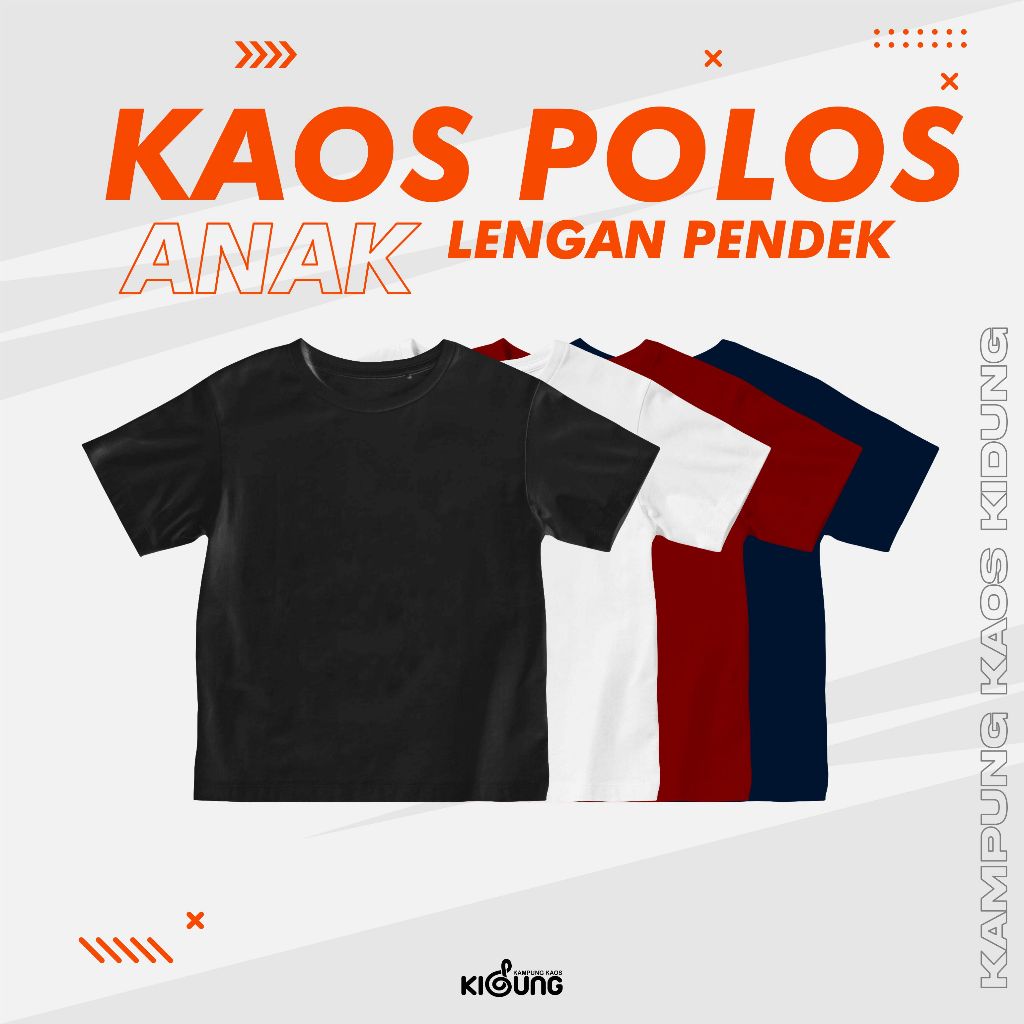 Kaos Polos Anak Baju Anak Polos Lengan Pendek Umur 1-10 Tahun Bahan Katun 24s Tebal Kidungkaos