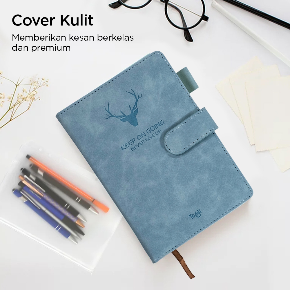 

Toddi Buku Catatan Harian Notebook Cover Kulit Magnetic Buckle A5 - Biru