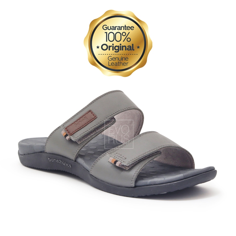 Scholl Arch Support Biomechanics LB53 Grey 100% SCHOLL ORIGINALl | Sandal Pria Kulit Asli | Flat Foo