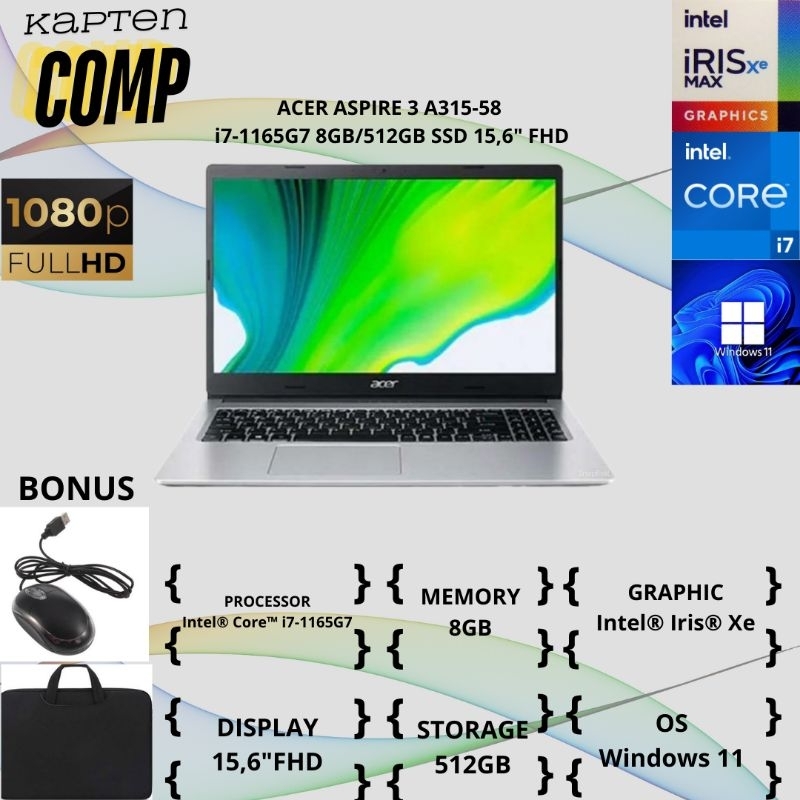ACER ASPIRE 3 A315-58 i7-1165G7 8GB/512GB SSD 15,6FHD