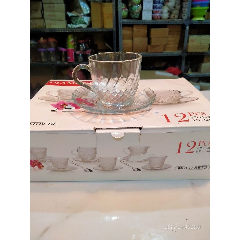 Diamond cangkir mini cup and saucer cangkir set isi 12pcs