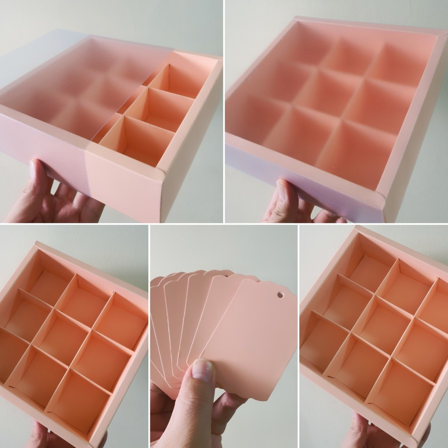

( 5 pcs ) box tutup mika pink polos dus sekat 9 packaging mochi ukuran 20 x 20 x 6 cm free tag