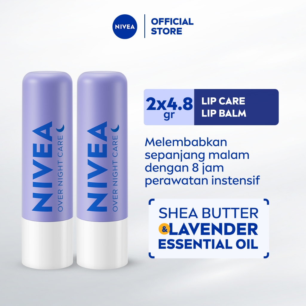 (PAKET HEMAT ISI 2) NIVEA Lip Balm Overnight Care 4.8gr - Pelembap bibir malam hari melembabkan plum