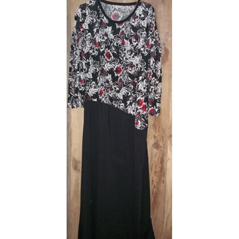 gamis dewasa rayon hitam bunga bunga kecil