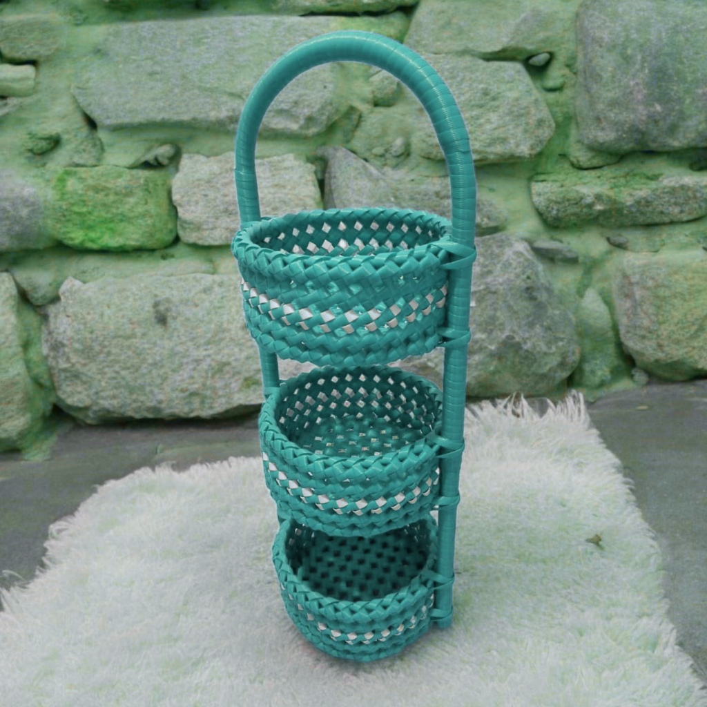 keranjang Bumbu 3 Susun Rotan Sintetis Anyaman Ketupat Rak Bawang 3 susun Rak Bumbu Rotan