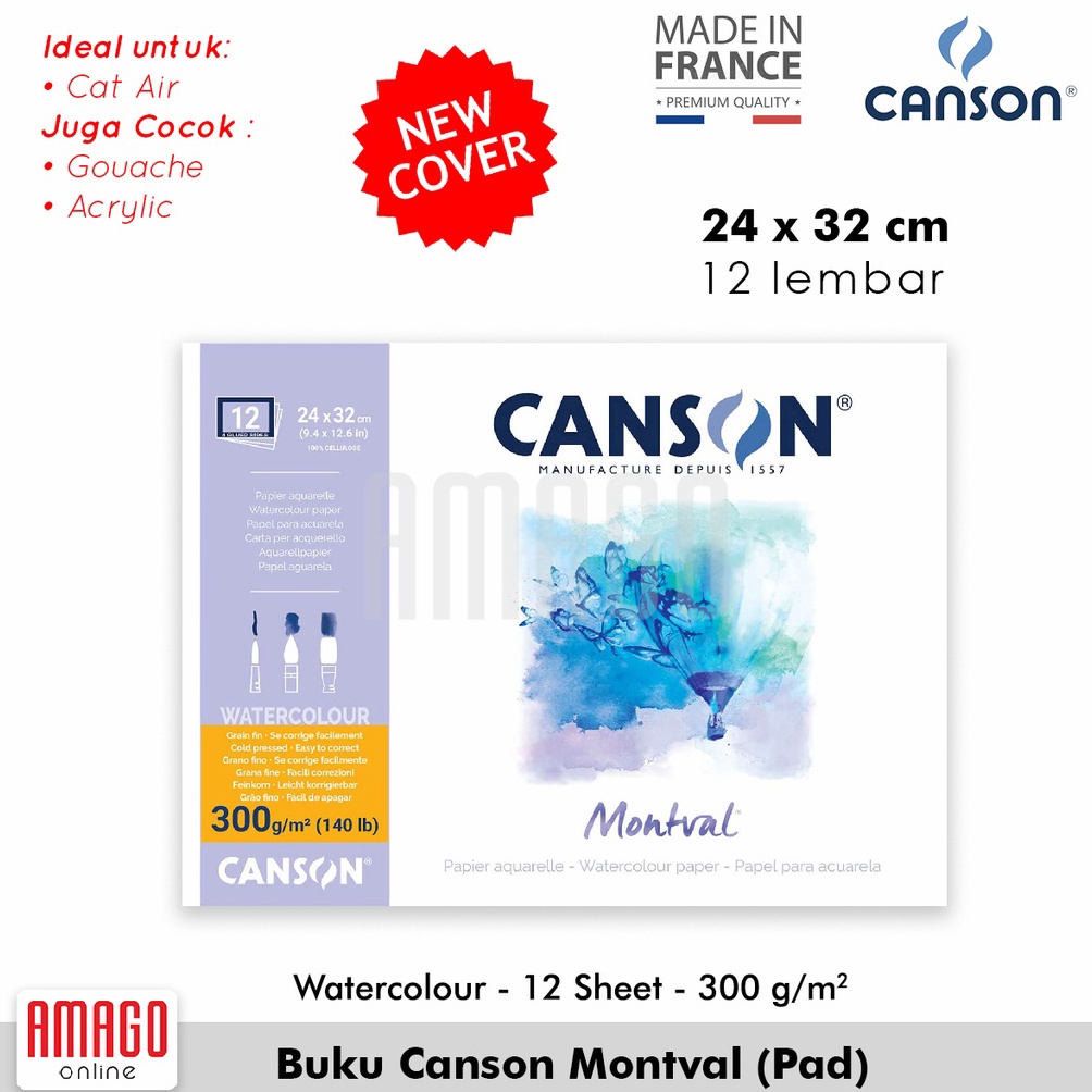 

Buku CANSON Montval 12 sheets Ukuran 24x32 cm Coldl Pressed 3g Pad 287319 ART T3E5