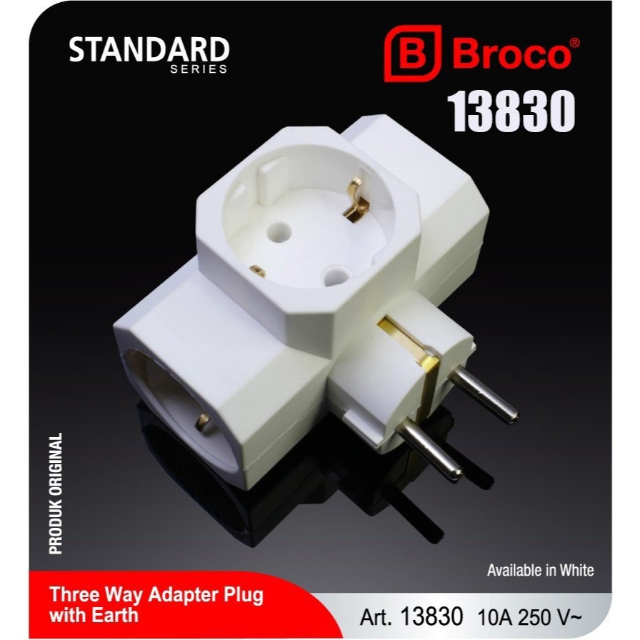 Steker T-Arde Broco Putih (13830) Colokan T Arde 2P Cabang Kaki 3 13830-55 Origina