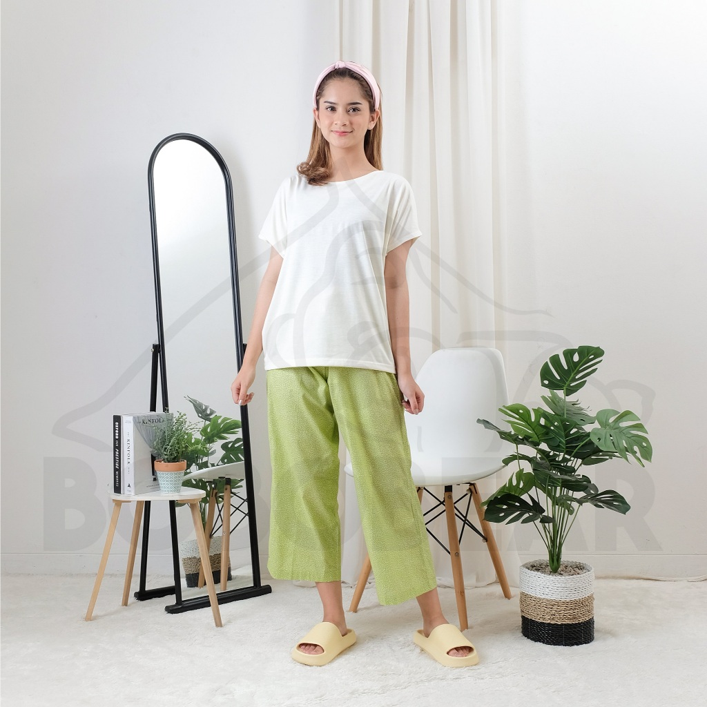 Bobobear Setelan Piyama  Celana 7/8  Perempuan Dewasa Tali Satin Bintik