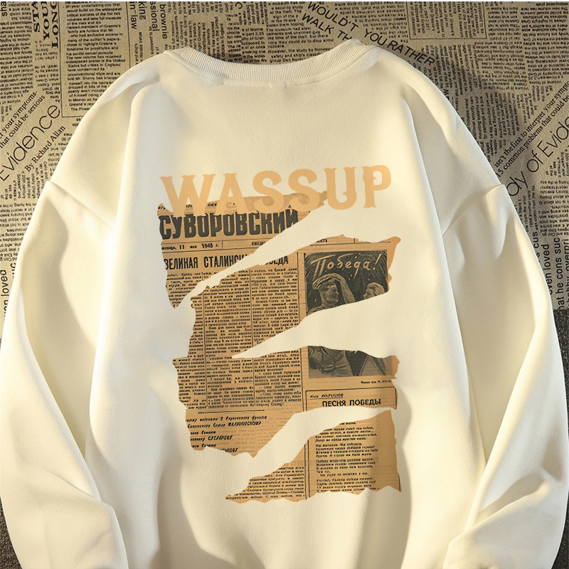 [COD] Fastfash Crewneck Sweater pria dan wanita Lengan Panjang Lengan Panjang Oversize Koran tua ret