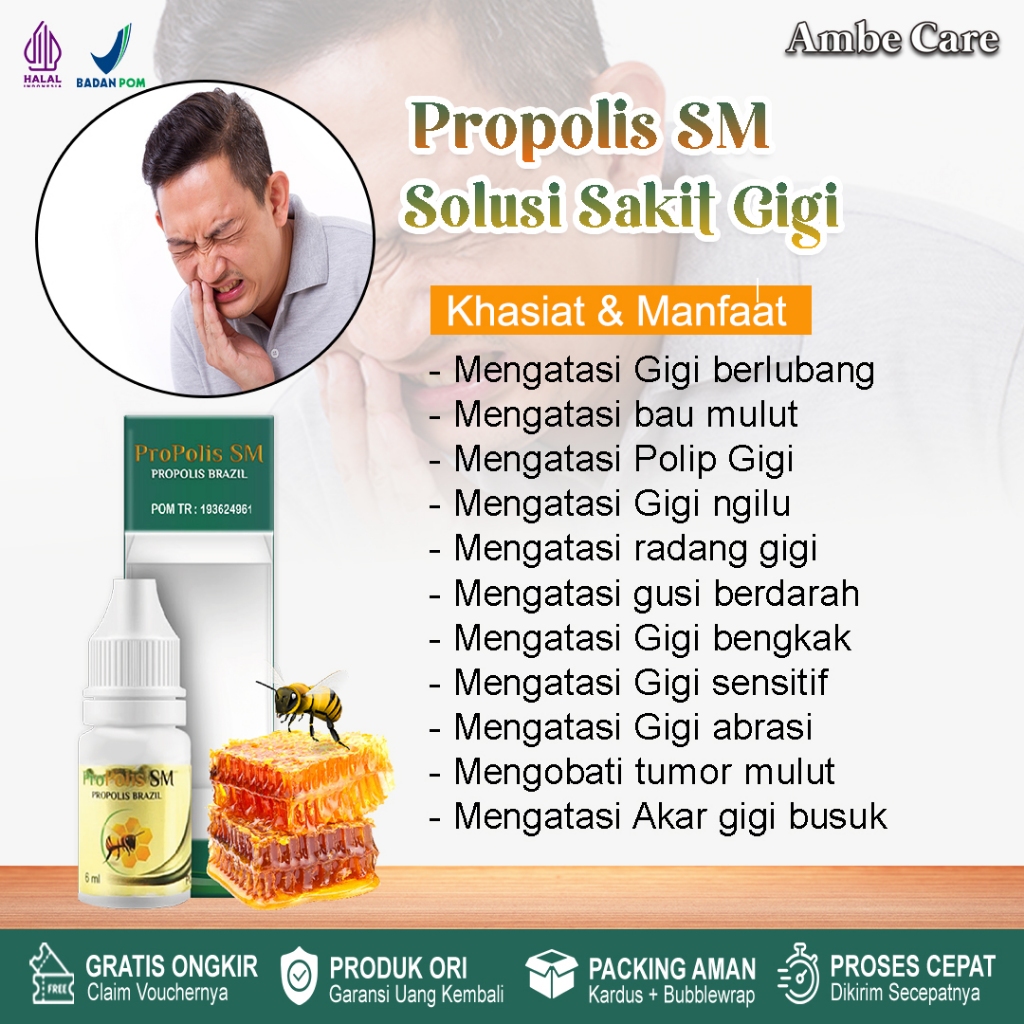 Obat sakit gigi berlubangu  propolis sm untuk anak dan dewasa solusi gigi bengkak, polip gigi,u rada