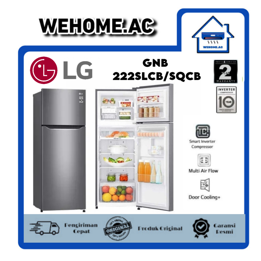 Kulkas 2 Pintu LG GNB/GNG222SLCB / GNB222SQCB Kulkas LG Smart Inverter Dua Pintu
