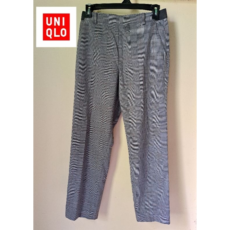 UNIQLO CELANA PANJANG KERJA KANTOR WANITA PINGGANG KARET MOTIF TARTAN