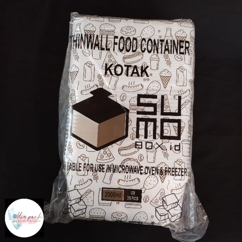 [25 SET] Thinwall 2000Ml Square Sumobox | Kotak Makan Plastik