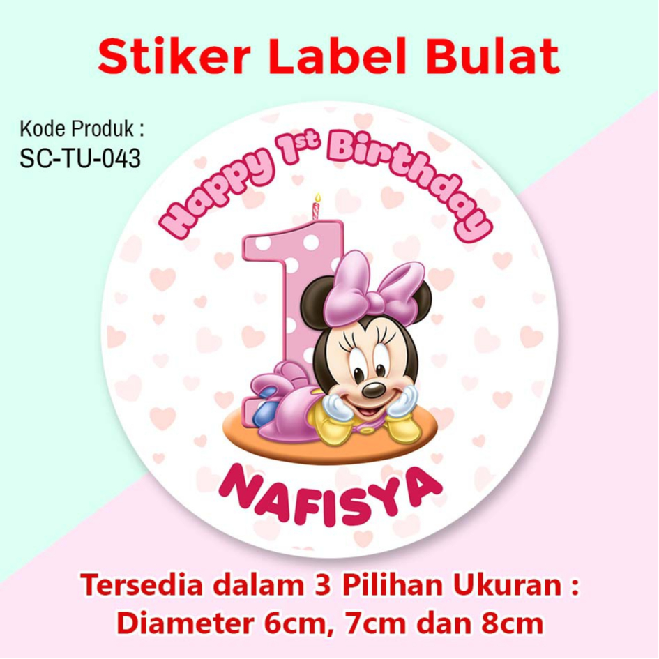 

STIKER LABEL ULANG TAHUN ANAK TUMPENG MINI SOUVENIR MINNIE FIRST BDAY