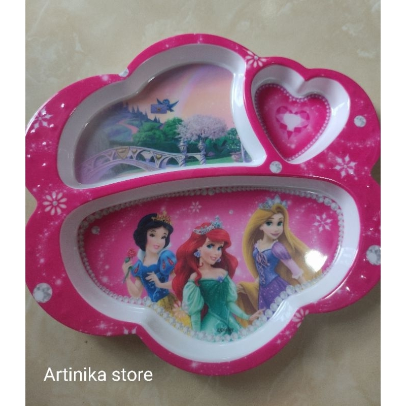 piring makan melamin anak sekat golden dragon gelombang 8"princess disney