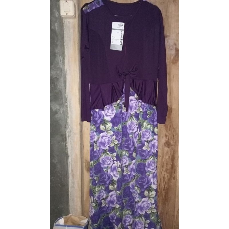 Gamis Dewasa Ungu Pita Bunga Bunga