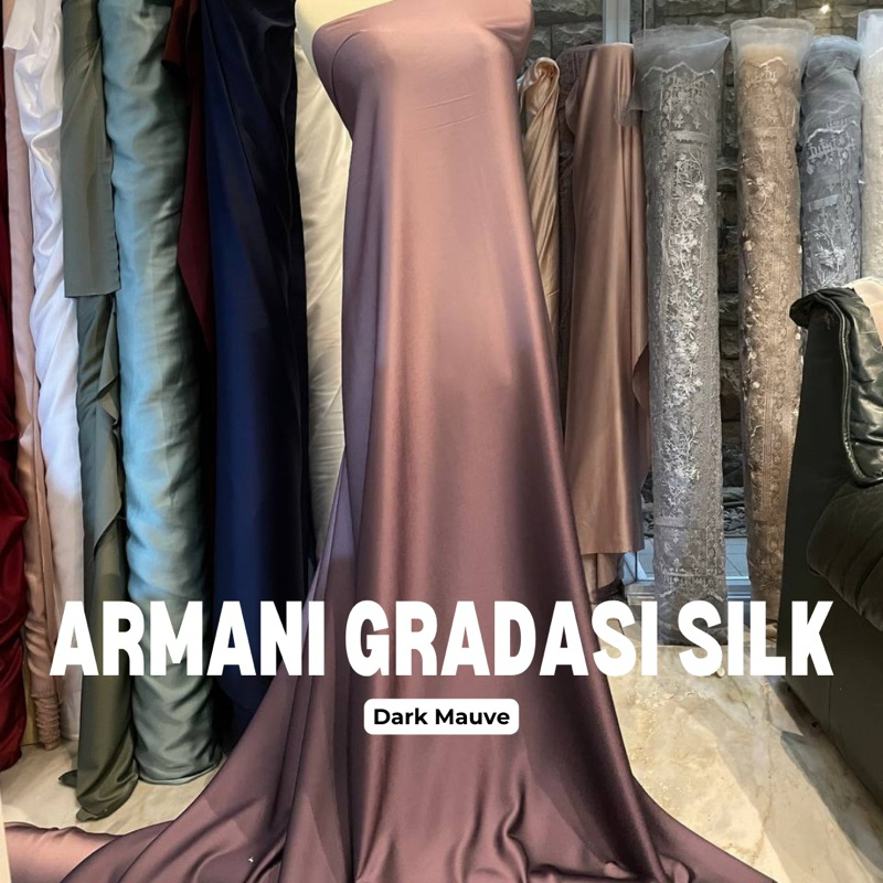 Bahan Kain Satin Silk Armani Gradasi ombre 2 Tone High Quality Import Warna Dark Mauve