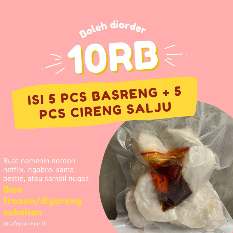 

Basreng mentah isi 5 + cireng salju isi 5 dan bumbu bojot/chili oil frozen